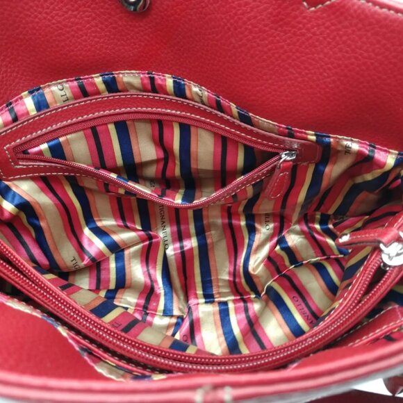 Tignanello Red Leather Handbag Purse Double Handle Shoulder Bag Magnet Clasp - Picture 2 of 2